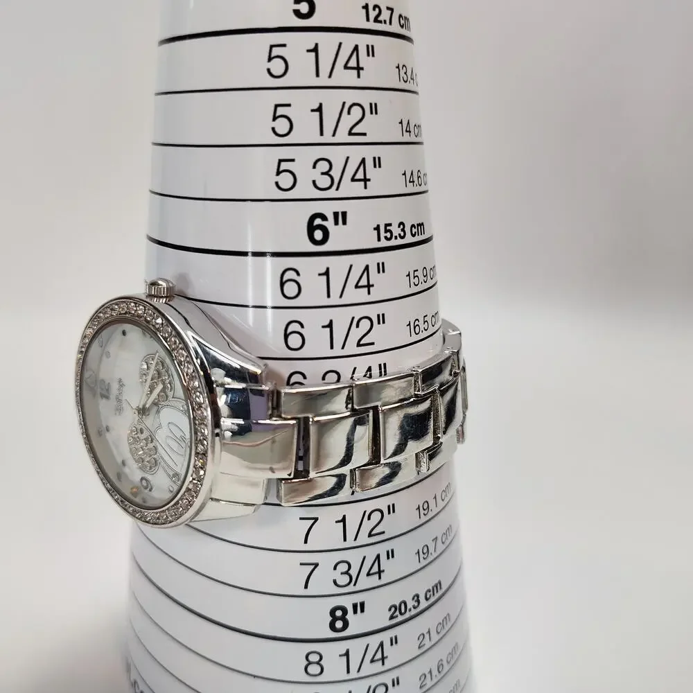 Disney Mickey Mouse Rhinestone Bezel Watch Silver Tone Bracelet